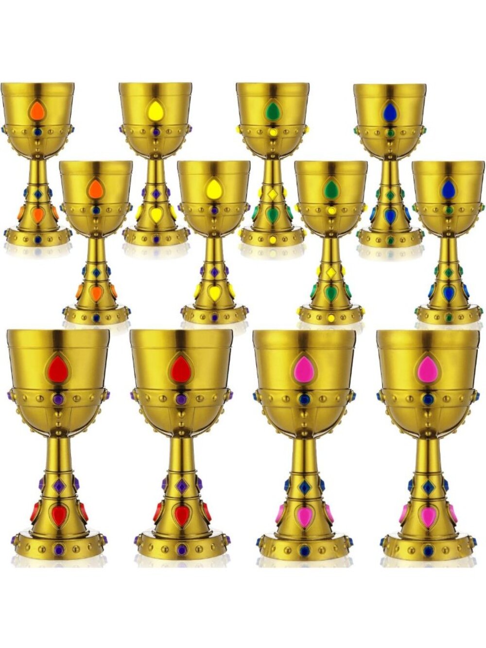 Colorful Jeweled Medieval Crown Goblets - Set of 12, 8 oz Decorative Drinkware